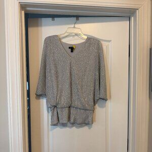 S Levine V-neck Metallic Silver top - great for holiday celebration